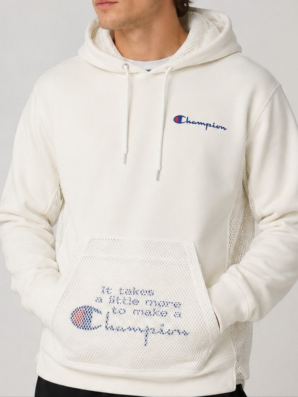 Champion Men’s Pullover Hoodie with Blue Logo
